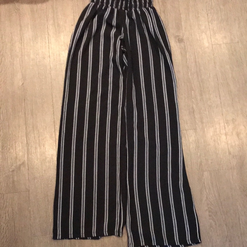 Black and White Striped Wide-Leg Pants